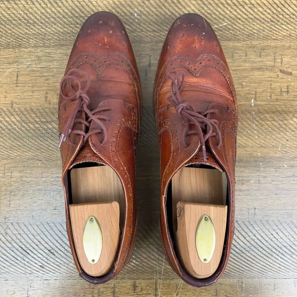 Ted Baker Shoes Mens 9 Gryene Chili Brown Leather Derby Wingtip‎ Oxford Lace Up